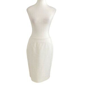 AKRIS PUNTO IVORY WHITE COTTON BLEND MID-RISE STRETCH PENCIL SKIRT - 4